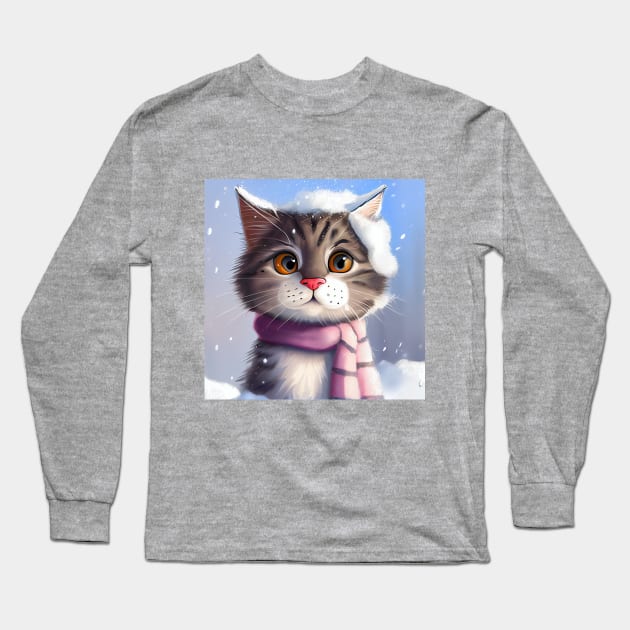 Lovely Cute Cat and Fluffy Cat Closeup in Winter Scenery Long Sleeve T-Shirt by KOTOdesign